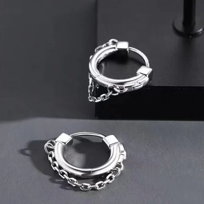 Modern Hoop Earrings with Chain Design - Image 4