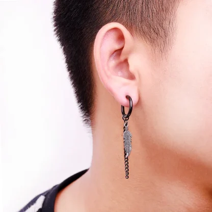 Black Earrings with Dangle Chain Decor - Image 5