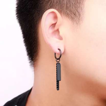 Black Earrings with Dangle Chain Decor - Image 4