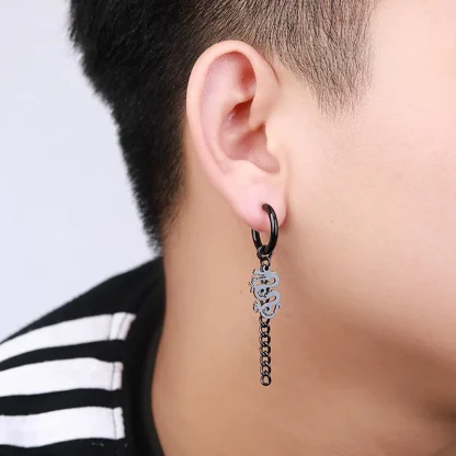 Black Earrings with Dangle Chain Decor - Image 10