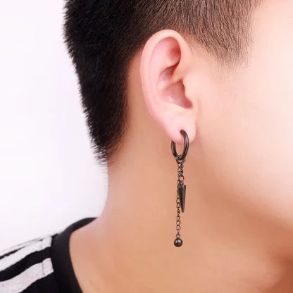 Black Earrings with Dangle Chain Decor - Image 9