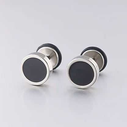 Stud Earring with Black Round Design - Image 6