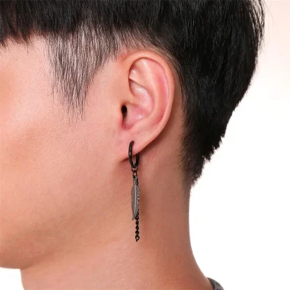 Black Hoop Earrings with Spike Dangle Design - Image 5