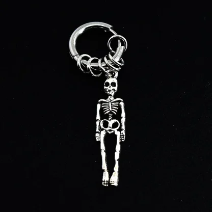 Gothic Hoop Earring with Skeleton Dangle