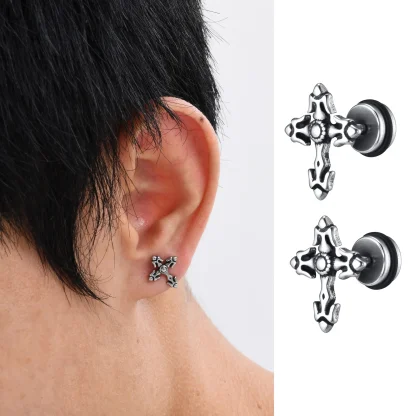 Hypoallergenic Stud Earrings with Cross Design - Image 2