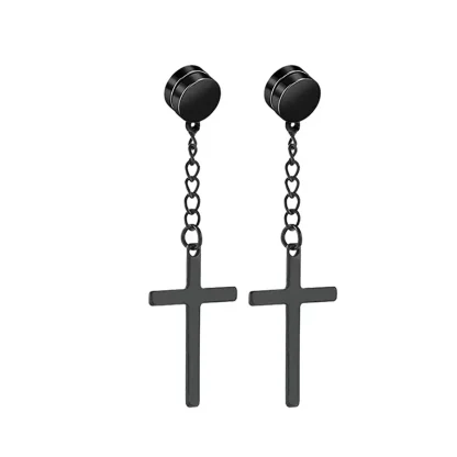 Magnetic Earrings with Chain and Cross Dangle