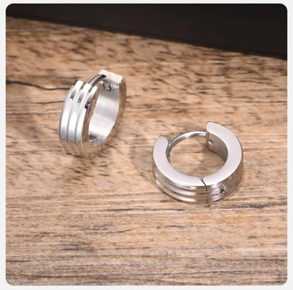 Anti Allergy Hoop Earrings with Stripe Design - Image 6