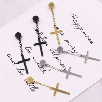 Magnetic Earrings with Chain and Cross Dangle - Image 3