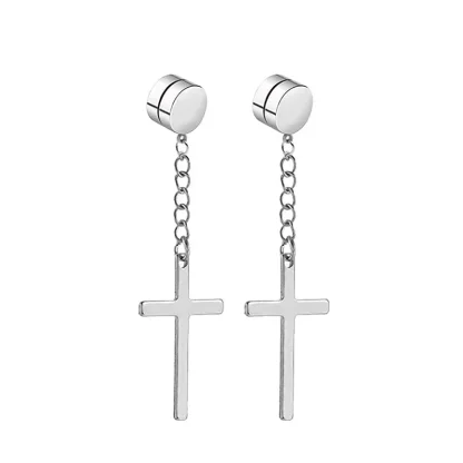 Magnetic Earrings with Chain and Cross Dangle - Image 7