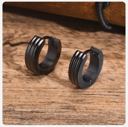 Anti Allergy Hoop Earrings with Stripe Design - Image 5